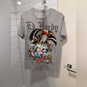 Ed Hardy • Gray Skull Eagle Snake Rhinestone T-shirt • Size S